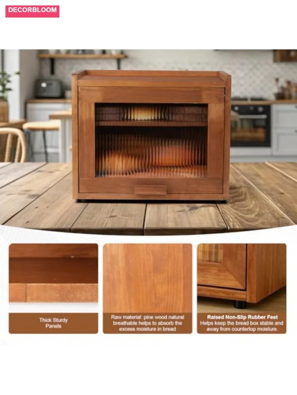 Wooden Bread Box 2 Tier with Acrylic Door and Adjustable Shelf for Kitchen